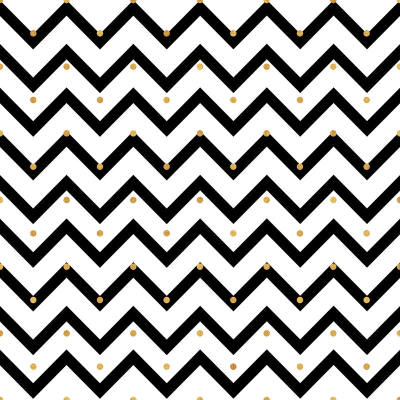 V形无缝图案-黑色锯齿线和金色圆点