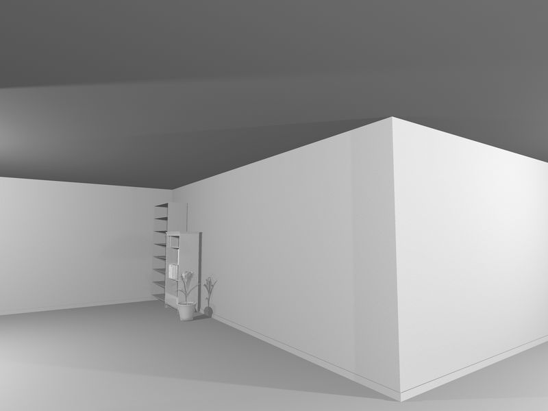 带有大窗户的极简住宅的抽象白色建筑内部-图纸-三维插图和渲染