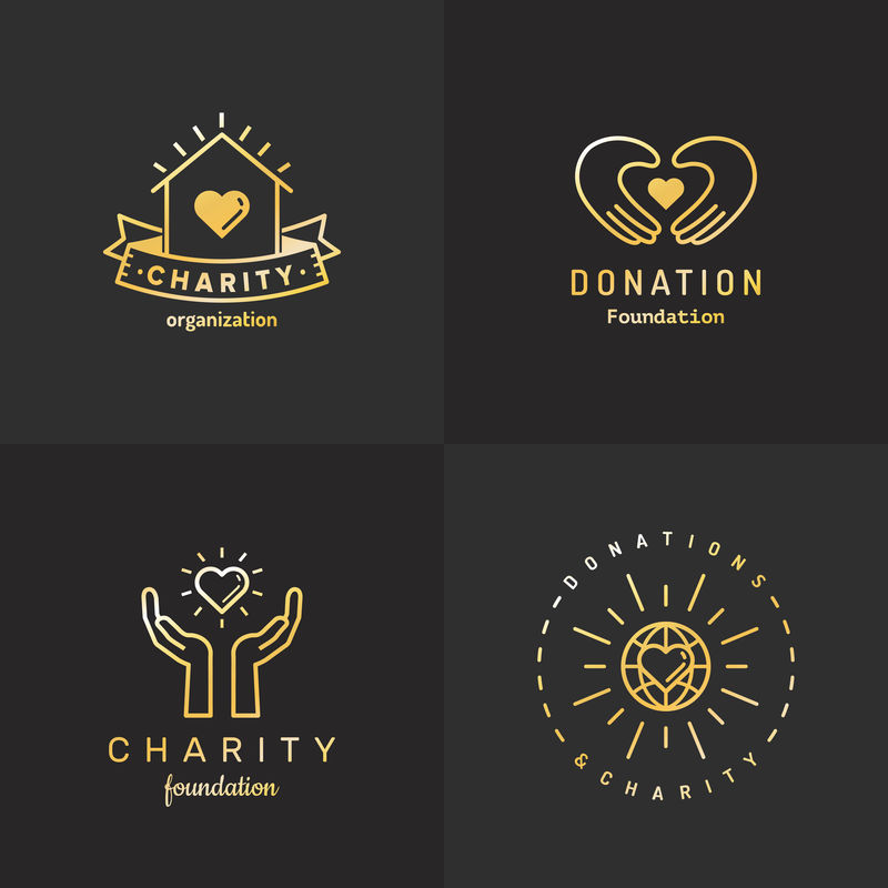 捐赠和慈善金标志复古矢量集。第一部分。