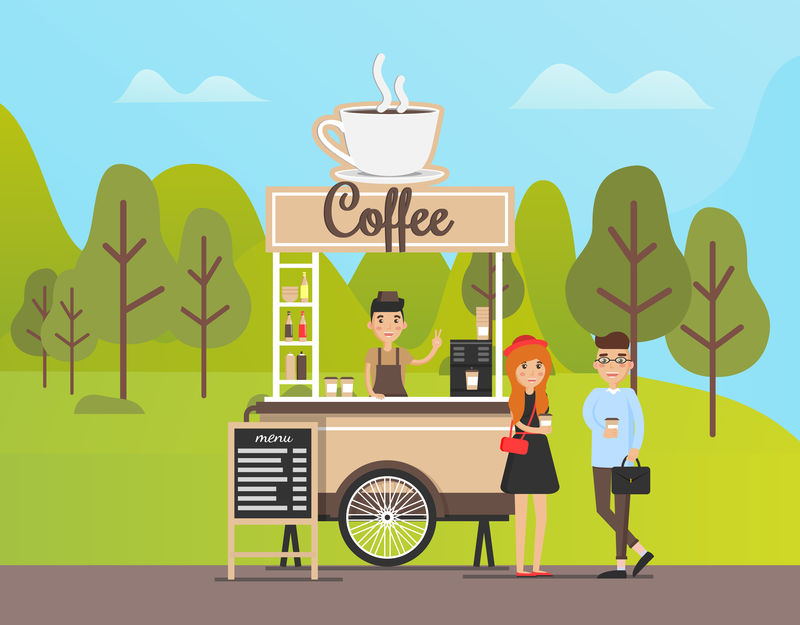 咖啡饮料、在公园购物、按商店分类的客户