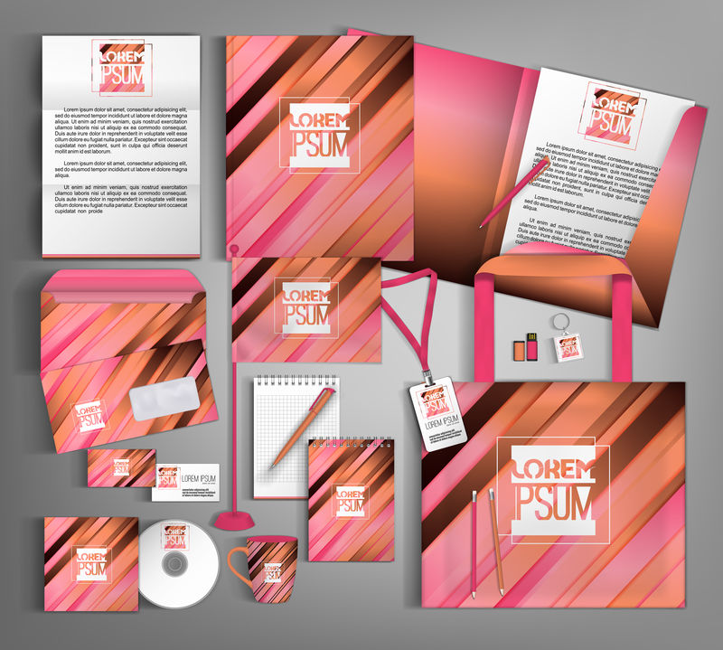 带线条的企业标识模板设计。商务文具。