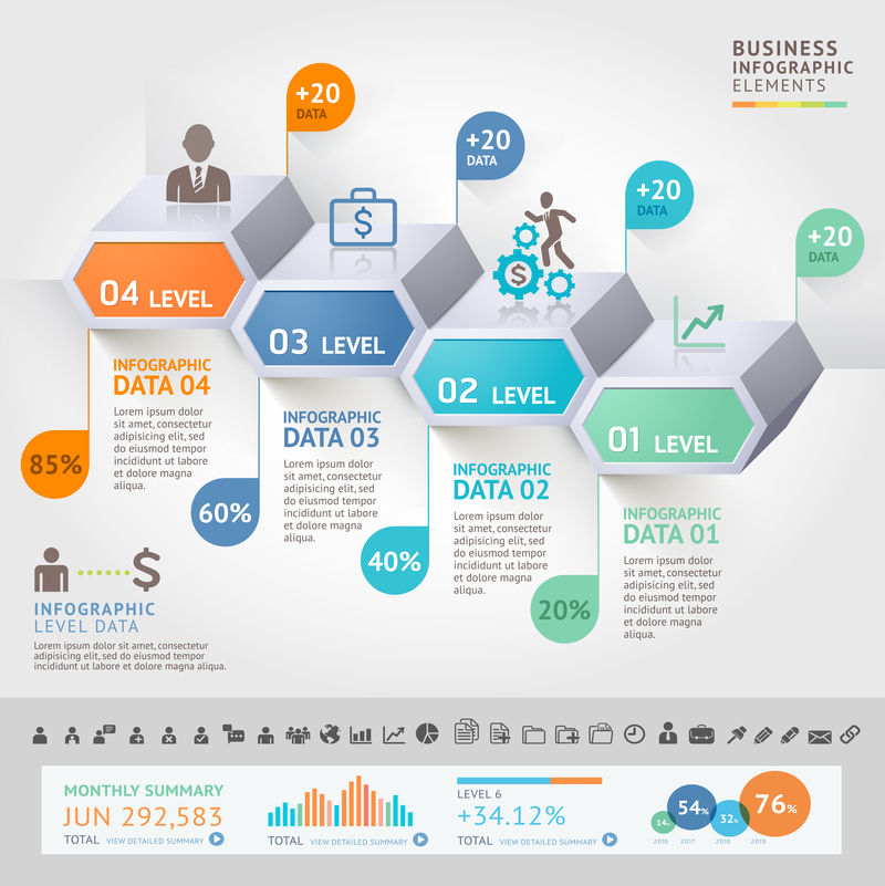 业务信息图形设计模板。矢量图。罐头