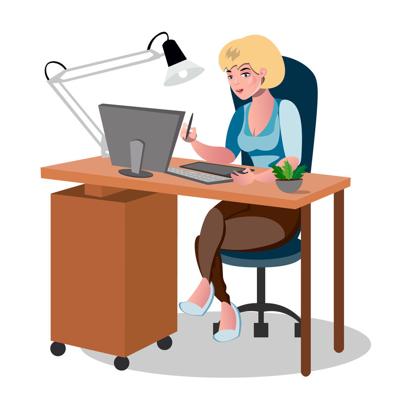 上班的女商人。