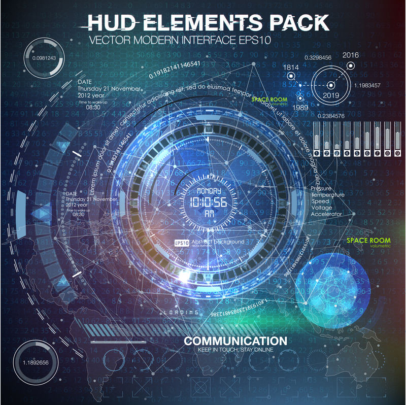 用于运动设计的HUD元素。HUD背景外层空间。信息图表元素。未来用户界面。向量科学多边形背景。未来派的HUD背景。矢量科学背景。
