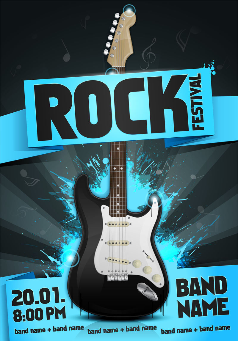 吉他矢量摇滚节展翅设计模板