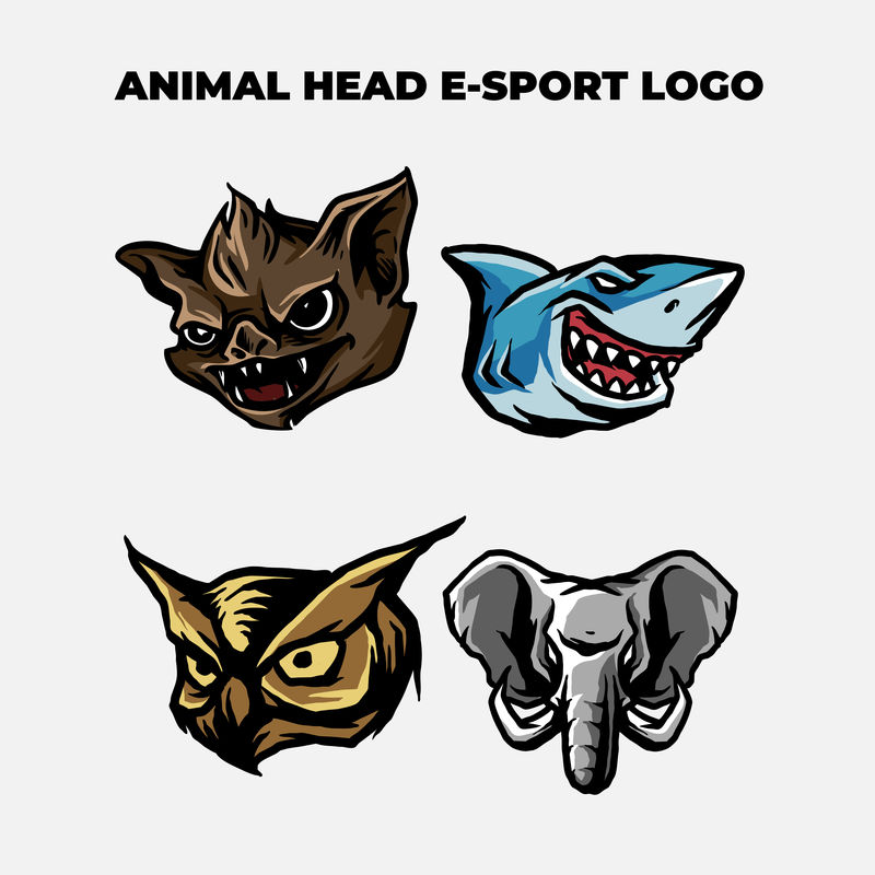 白色背景上的彩色动物头部吉祥物标志矢量模板