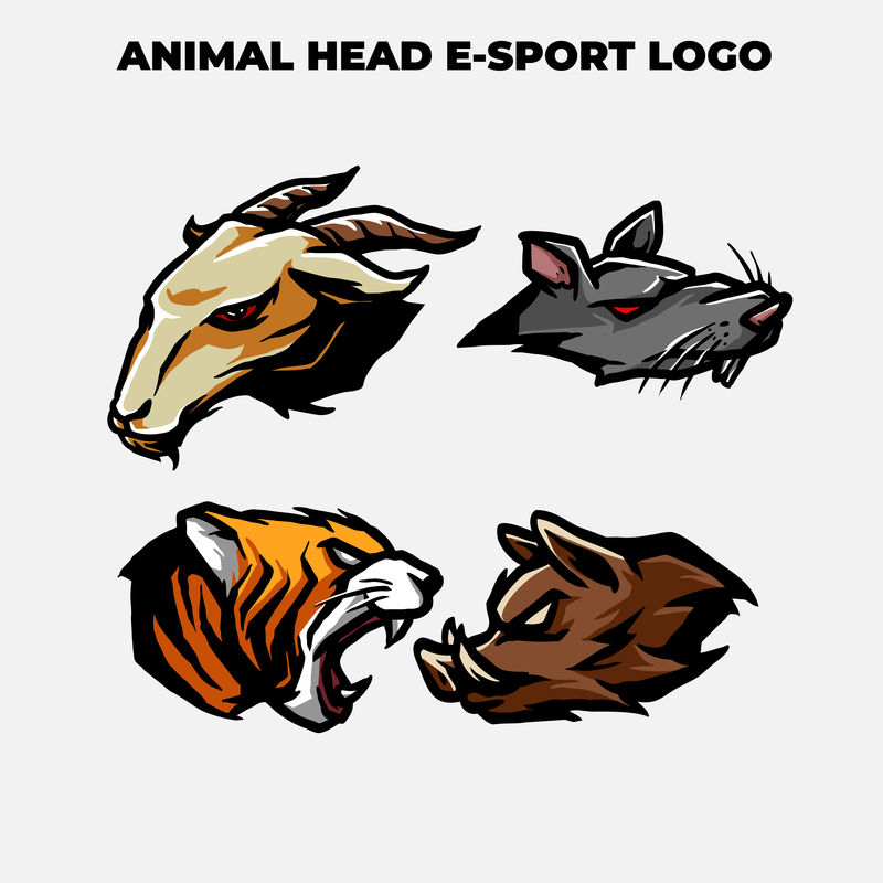 白色背景上的彩色动物头部吉祥物标志矢量模板