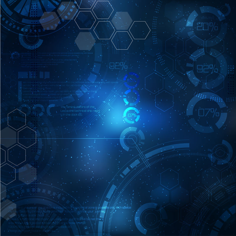 技术背景。天空中的科技元素。带技术元素的插图。