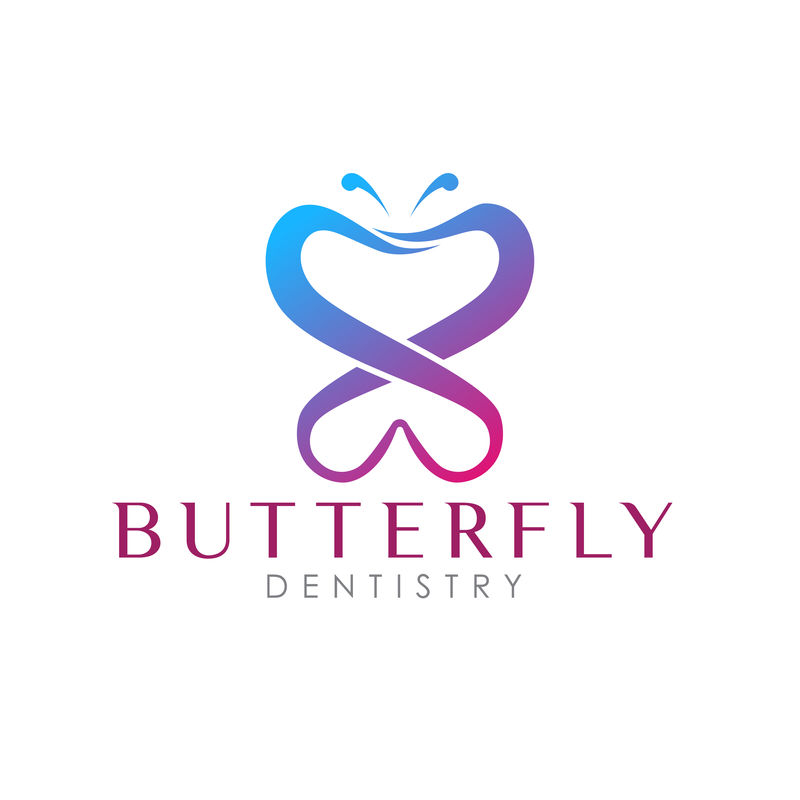 现代简单优雅的蝴蝶牙科标志。