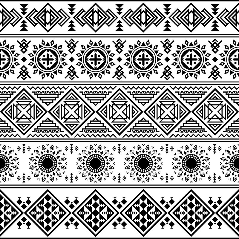 伊卡特几何部落模式-部落插图设计矢量-印加背景阿兹特克族无缝图案
