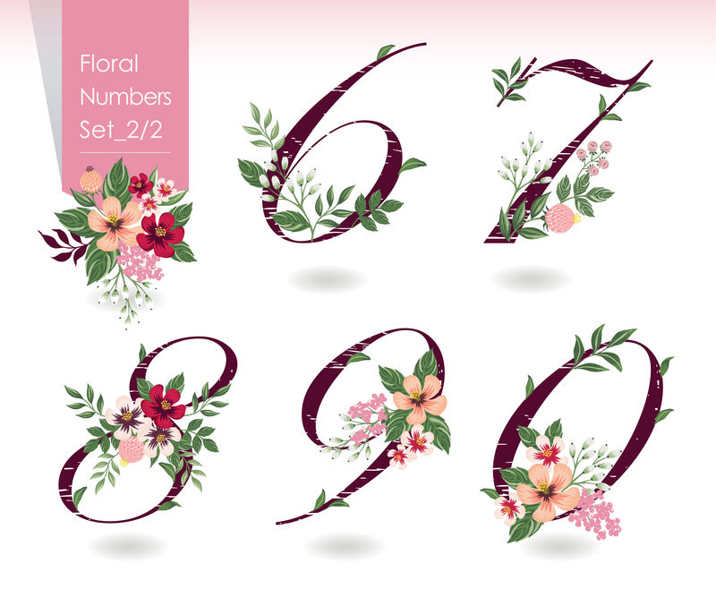 春季花号收集矢量图-一套漂亮的鲜花和结婚、请柬和生日卡片的号码