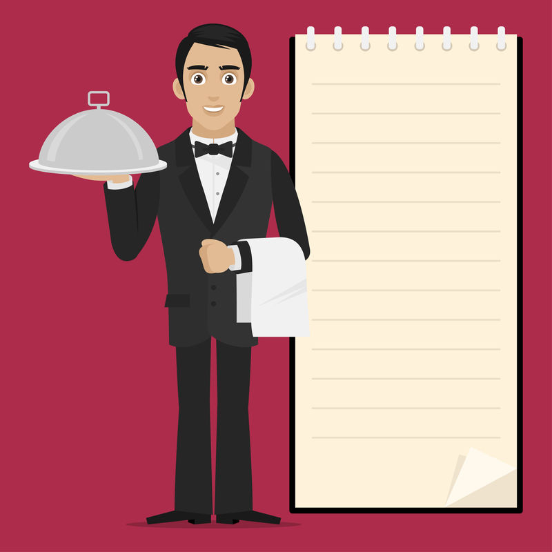 服务员手里拿着盘子