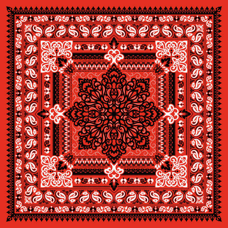 矢量装饰佩斯利手帕印花。丝绸领巾或方巾图案设计风格，织物或纸上印刷的最佳动机。