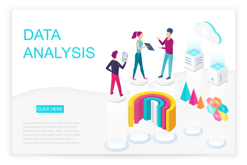 数据分析等距登录页矢量模板