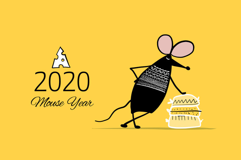 有趣的老鼠，2020年的象征。你的设计横幅