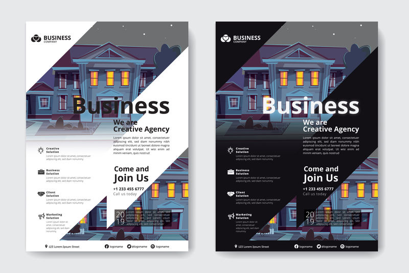 企业传单海报小册子封面设计布局背景-双色方案-A4尺寸矢量模板-矢量