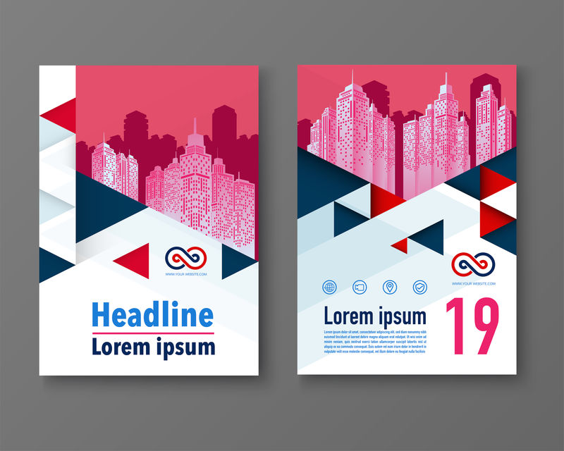 现代设计海报传单小册子封面布局模板与三角形图形元素和照片背景空间。矢量。