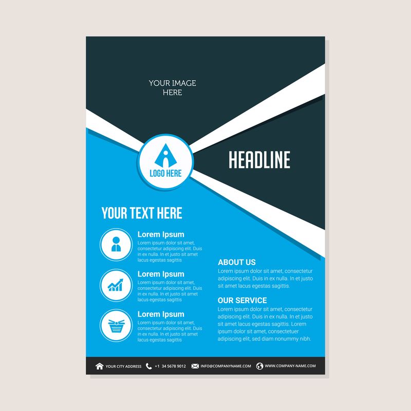 公司业务年度报告宣传册设计-传单封面介绍-具有抽象几何背景的飞行体-现代出版海报杂志-布局模板A4传单