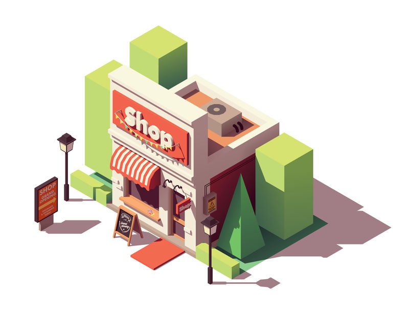 矢量等距商店开业图标