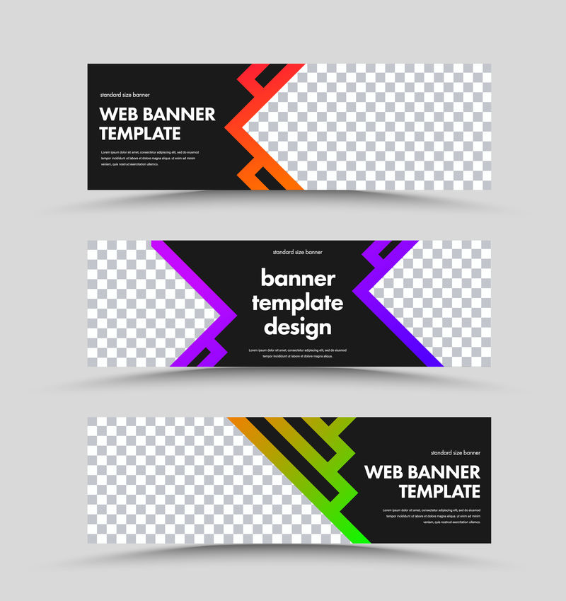 一组水平的黑色Web横幅,带照片和str的位置