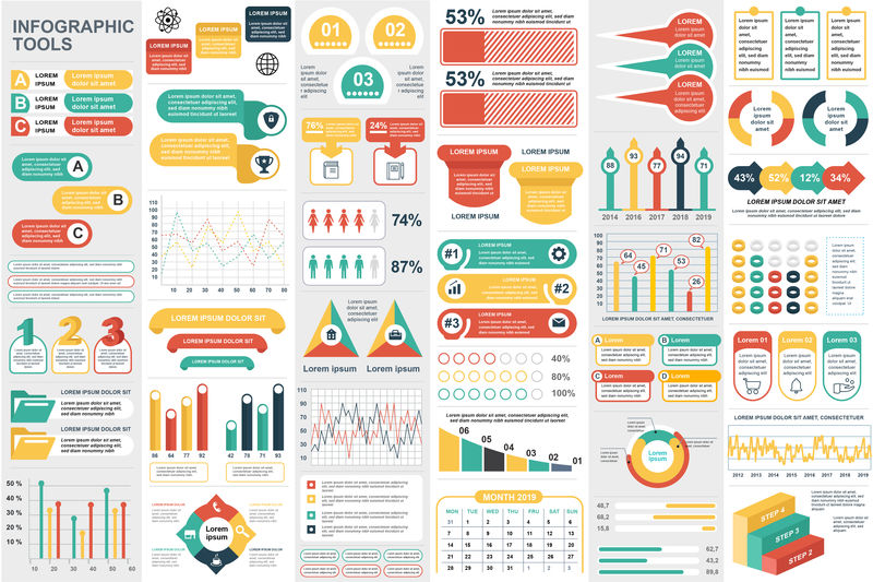 信息图和图表业务设计元素向量集