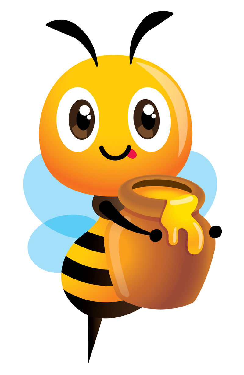 卡通可爱的蜜蜂拿着一个大蜜罐