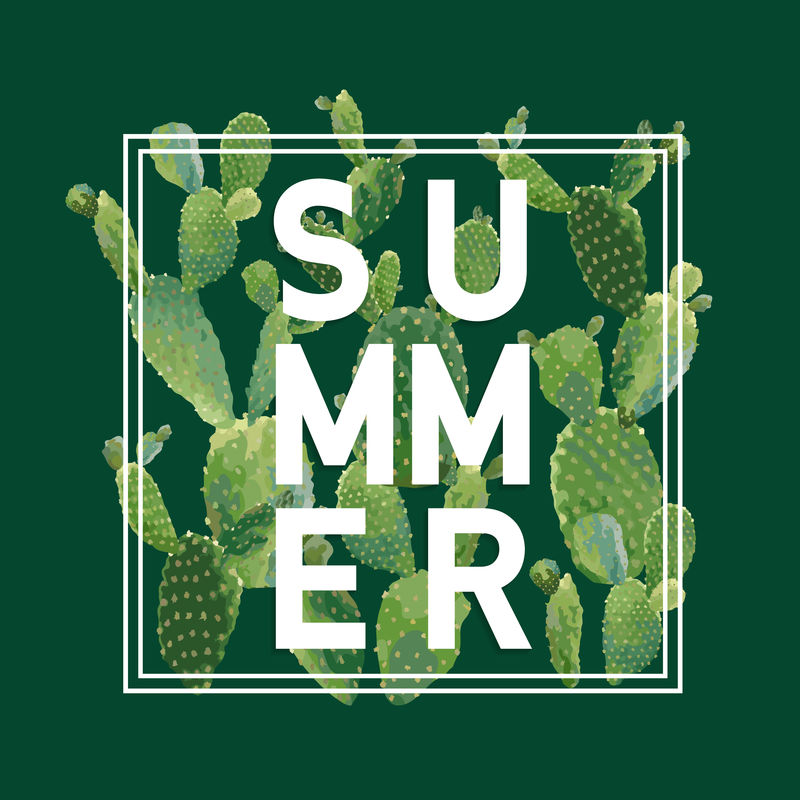 复古热带夏季仙人掌图案设计T恤，Fashi