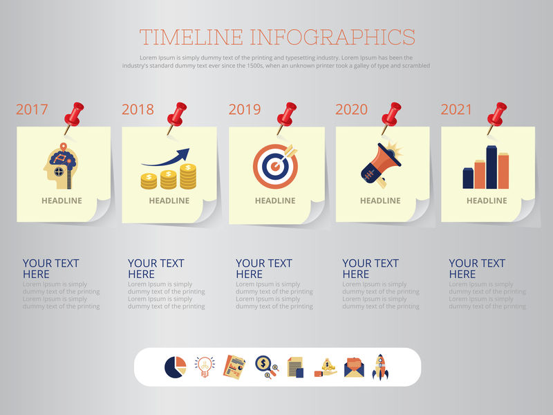 带有图标集的时间线信息图形