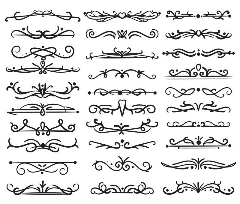装饰性分页符。复古漩涡,装饰婚礼框架,花卉文本边框,华丽漩涡分隔。矢量隔离设计