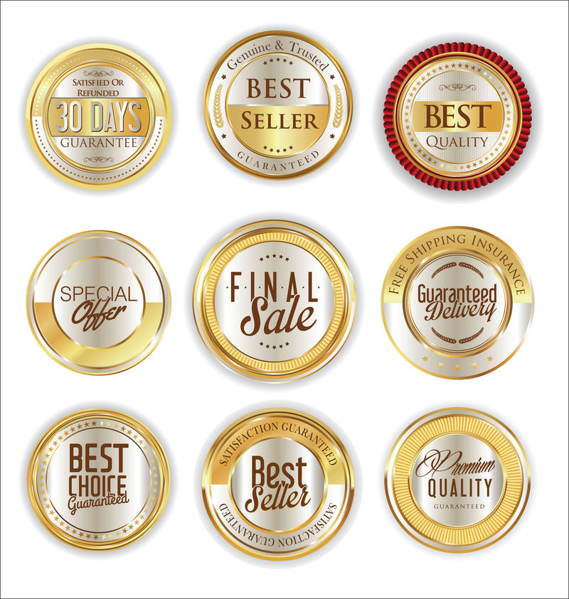 黄金销售盾牌月桂花环和徽章收藏