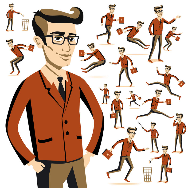 平面人物图标情景网络信息图形矢量集男士生活方式