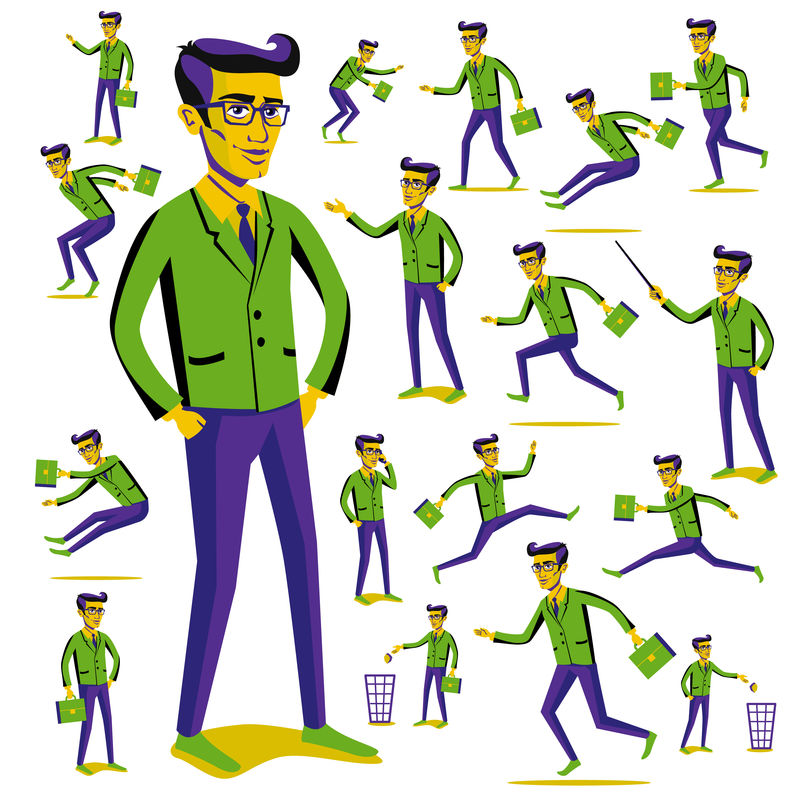 平面人物图标情景网络信息图形矢量集男士生活方式