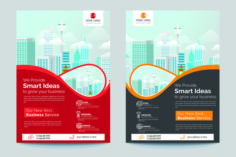 企业传单海报小册子封面设计布局背景-双色方案-A4尺寸矢量模板-矢量