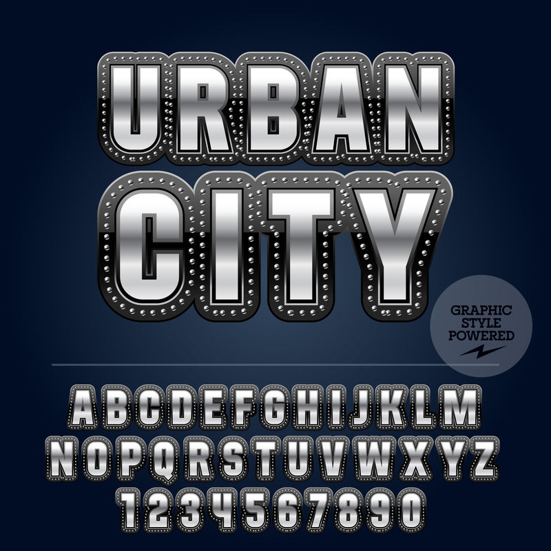 黑边银色反光字母、符号和数字