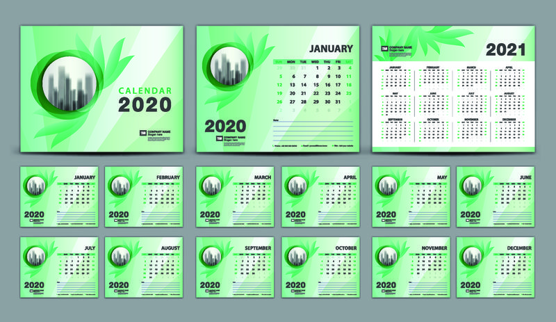 日历2020-2021，设置桌面日历2020模板向量，Cove