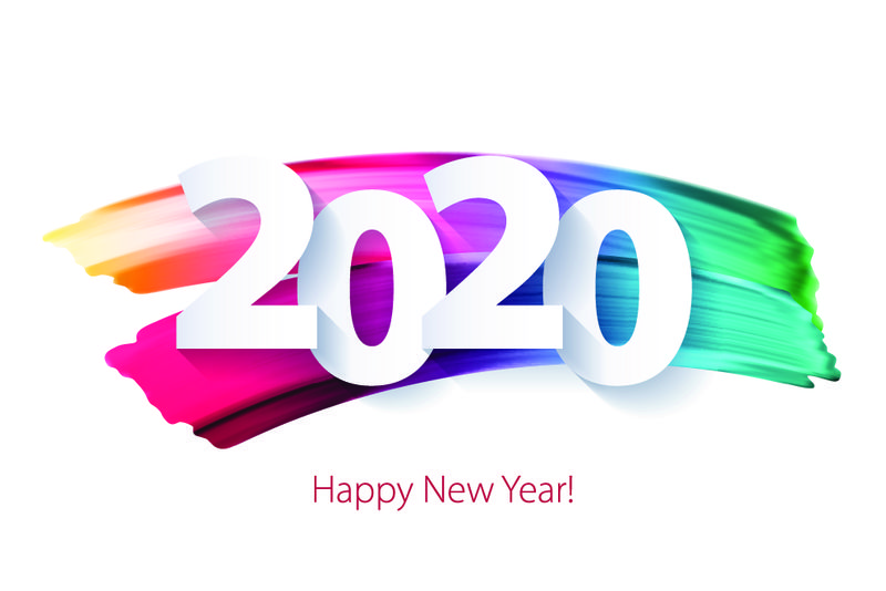 2020年新年快乐-数字五彩缤纷-圣诞寒假设计-季节性贺卡-日历-小册子模板