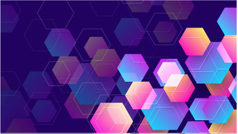 几何抽象六边形背景与蓝色-紫色-粉红色和橙色-EPS10矢量背景