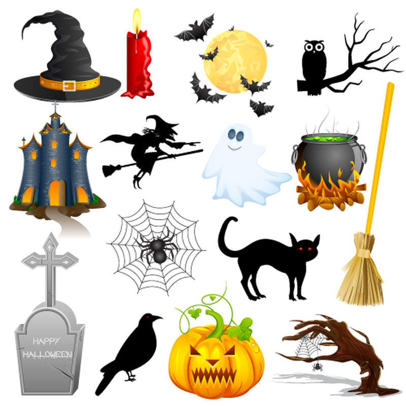 易于编辑的万圣节物体矢量图