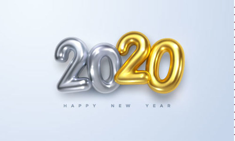 2020年新年快乐-2020年银色和金色金属数字的假日矢量图-逼真的三维标志-节日海报或横幅设计