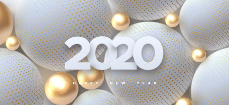 2020年新年快樂紅色針織背景上金色金屬數字2020的假日矢量插圖現實的