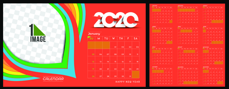 2020新年快乐日历-新年假期设计元素