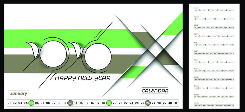 2020新年快乐日历-新年假期设计元素