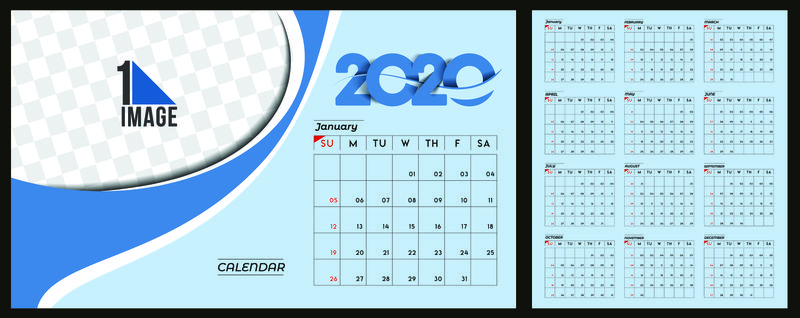 2020新年快乐日历-新年假期设计元素