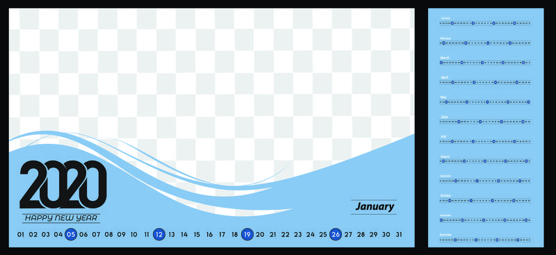 2020新年快乐日历-新年假期设计元素