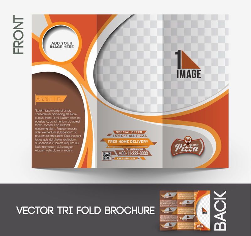 披萨店三折模型和小册子设计