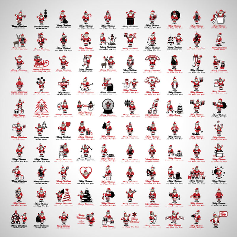 圣诞老人图标和圣诞元素集矢量插图-平面设计-用于Web、网站、打印、演示模板、移动应用程序和促销材料