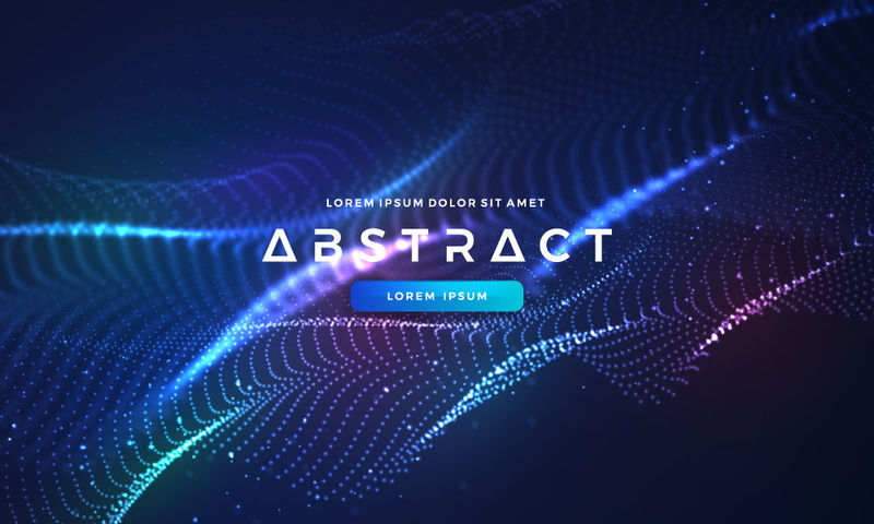 不断变化的网络空间-二进制代码粒子和霓虹灯发光三维波的未来矢量图-大数据结构-计算机科学或技术概念-神经网络