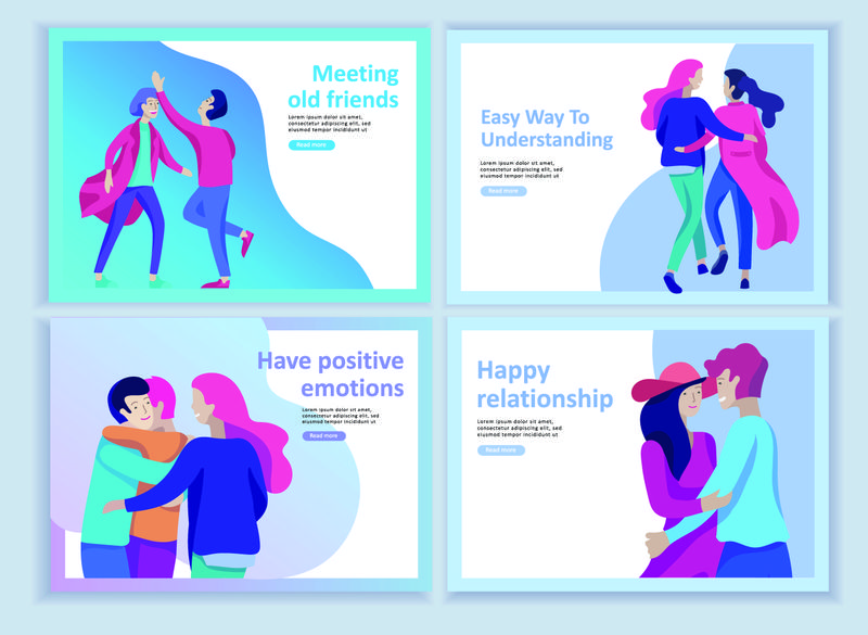 积极心理学、团体家庭心理治疗的登录页模板集-快乐的朋友性格有积极的情感-快乐的方式和快乐的生活与朋友相处并被爱