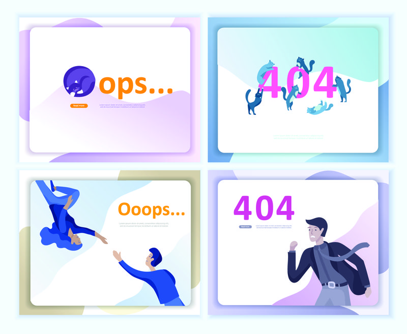 登录页模板集带有人物角色和CAT的错误页插图-找不到页-404错误的矢量概念图解