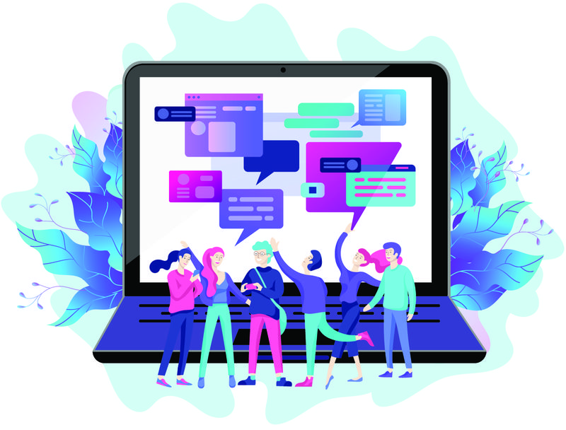 概念登录页模板-平面风格-商人讨论社交网络-新闻-社交网络-聊天-对话语音泡沫-新项目